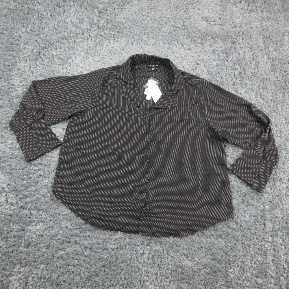 Premise Woman Shirt Womens 1X Black White Polka Dot Button Front Collared NWT